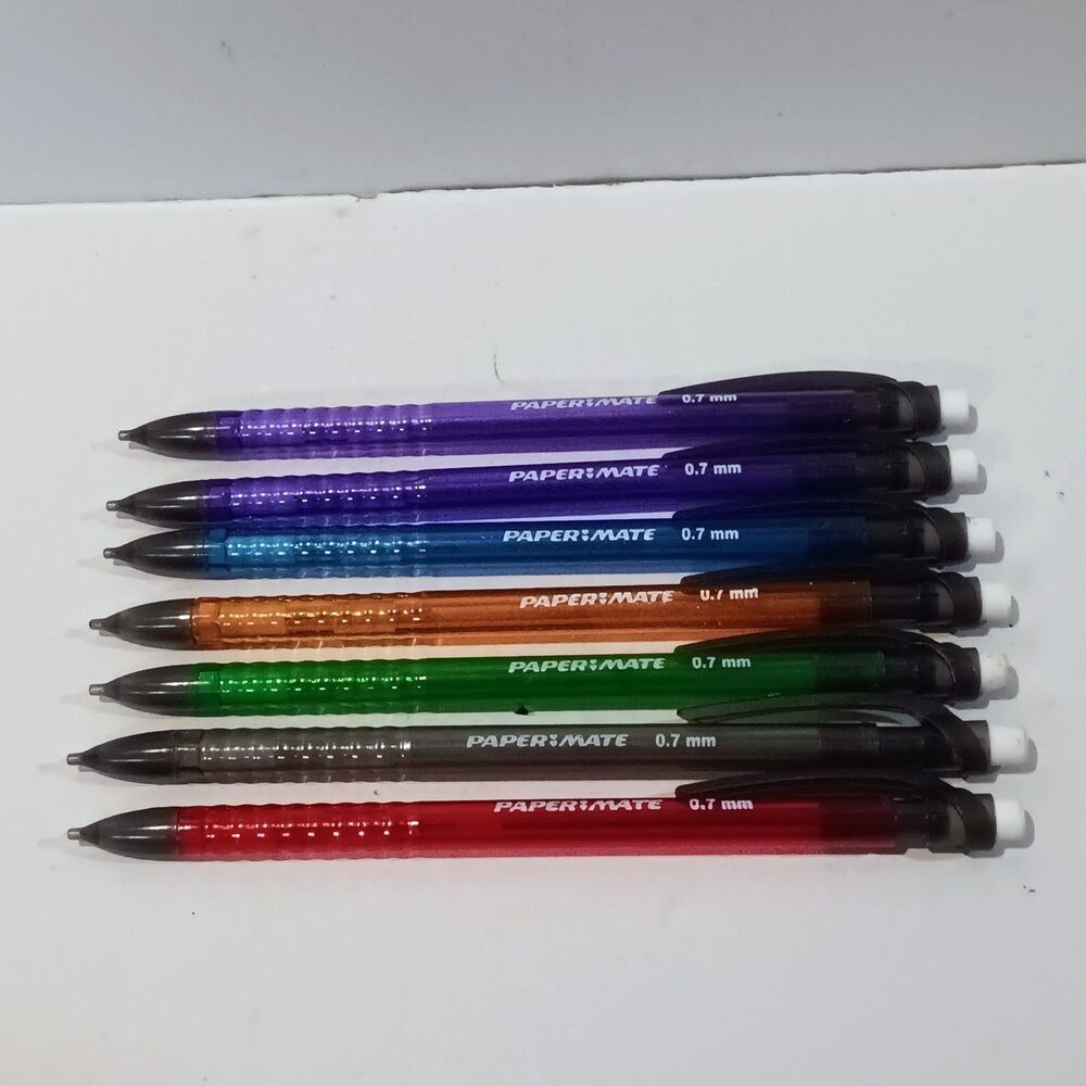 Paper Mate Write Bros Translucent Mechanical Pencils-Lot Of 7-0.7mm Lead-Eraser
